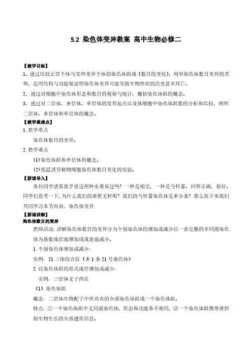 染色体变异教学设计一等奖