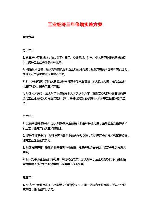 工业经济三年倍增实施方案