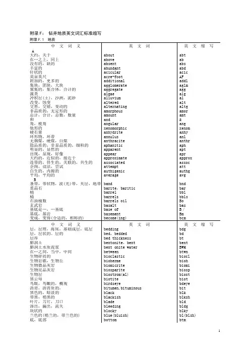 钻井地质英文词汇标准缩写