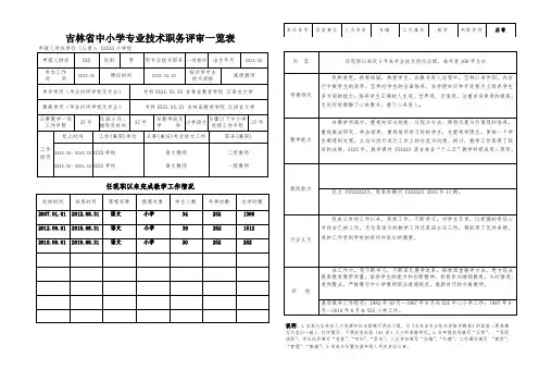 中小学专业技术职务评审一览表