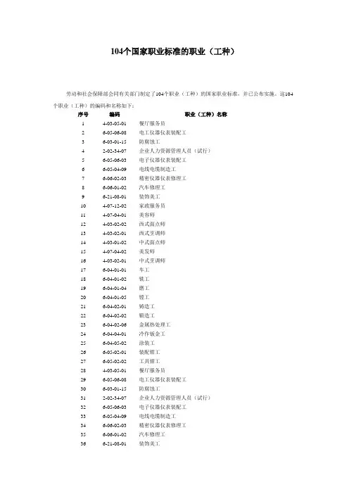 国家职业标准的职业