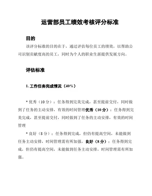 运营部员工绩效考核评分标准