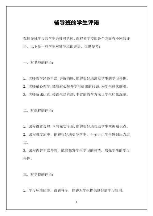 辅导班的学生评语