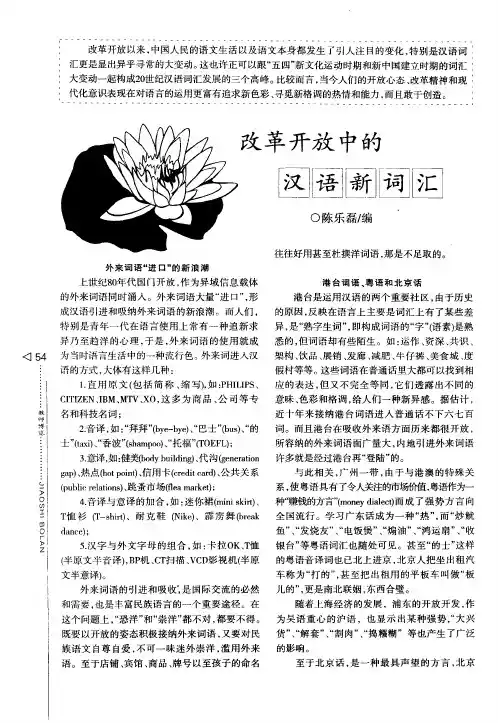 改革开放中的汉语新词汇