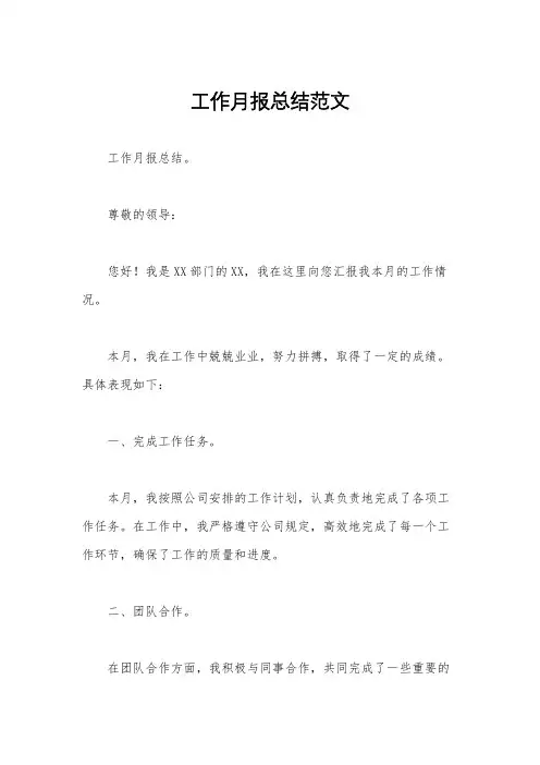 工作月报总结范文