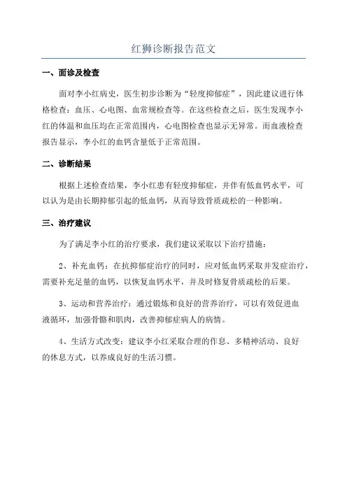 红狮诊断报告范文