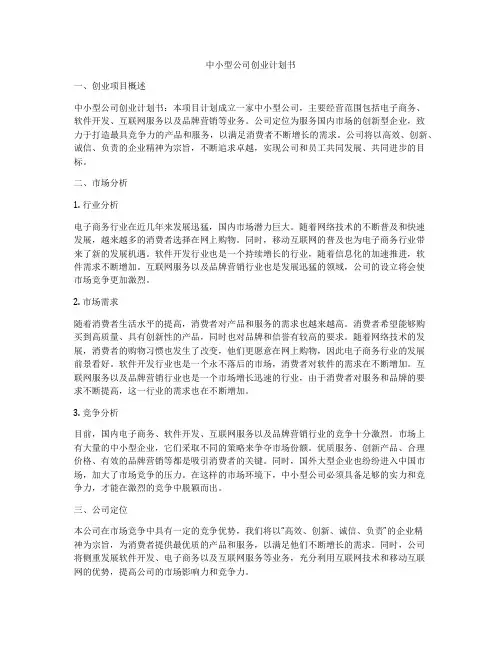 中小型公司创业计划书