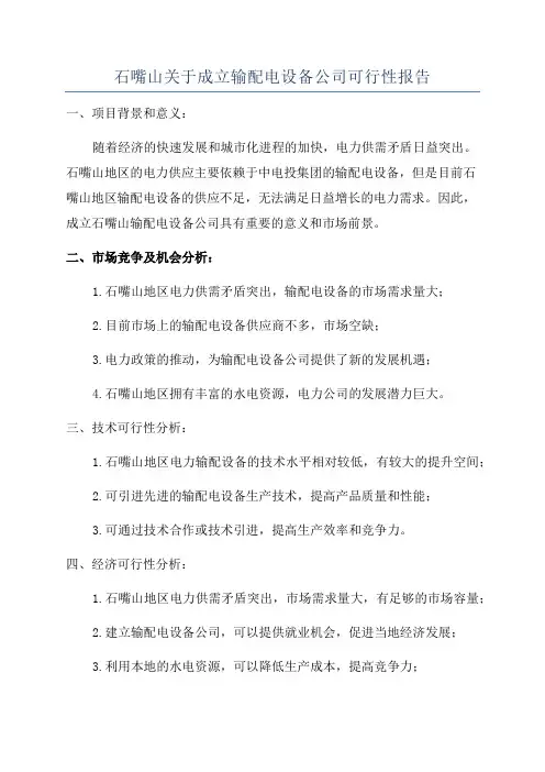 石嘴山关于成立输配电设备公司可行性报告