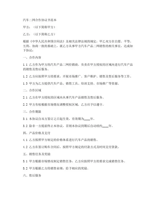 汽车二网合作协议书范本