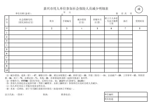 用人单位参加社会保险人员增加、减少明细表
