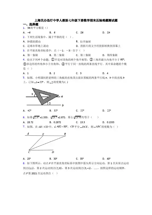 上海民办迅行中学人教版七年级下册数学期末压轴难题测试题