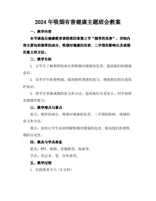 2024年吸烟有害健康主题班会教案