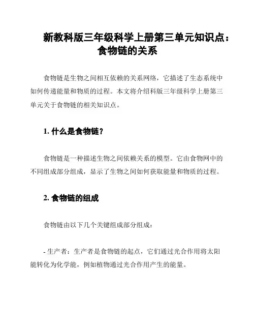 新教科版三年级科学上册第三单元知识点：食物链的关系