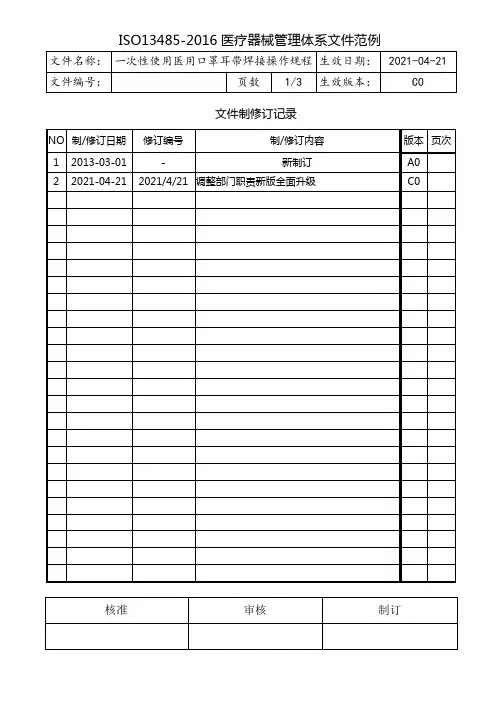 一次性使用医用口罩耳带焊接操作规程