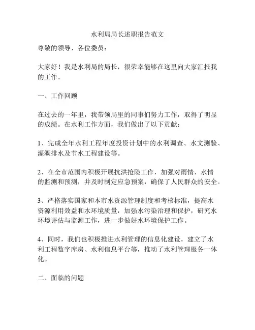 水利局局长述职报告范文