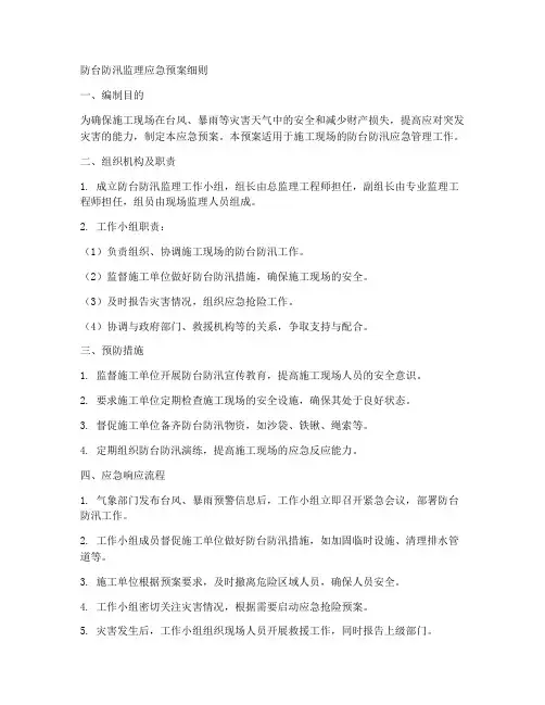 防台防汛监理应急预案细则范文