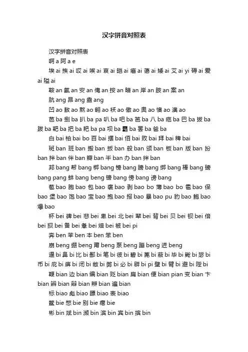 汉字拼音对照表