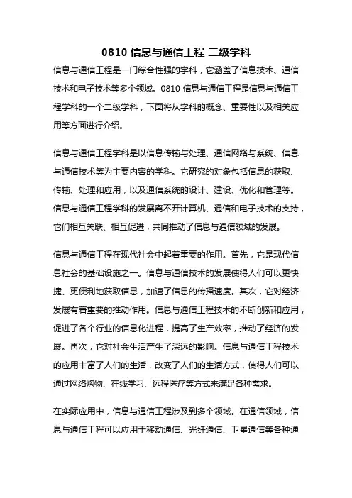 0810信息与通信工程 二级学科