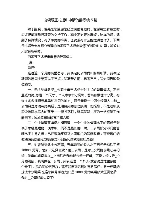 向领导正式提出申请的辞职信5篇