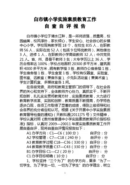 白市镇小学实施素质教育自查自评工作报告