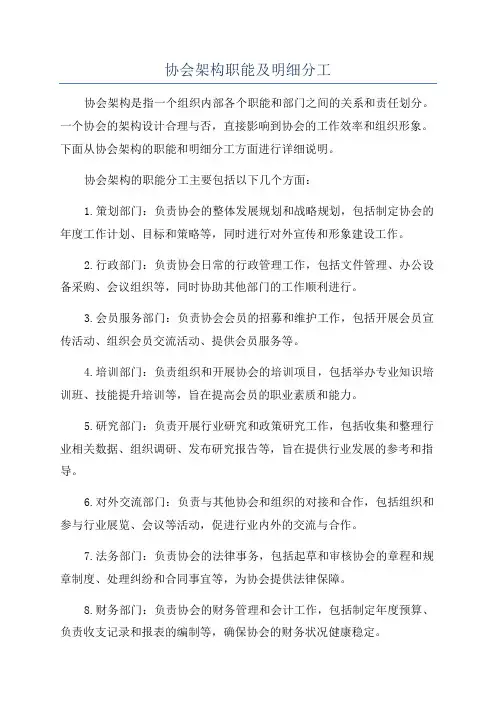协会架构职能及明细分工