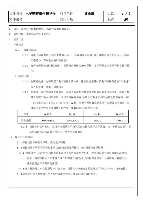 SM-WI-016  电子磅秤操作指导书