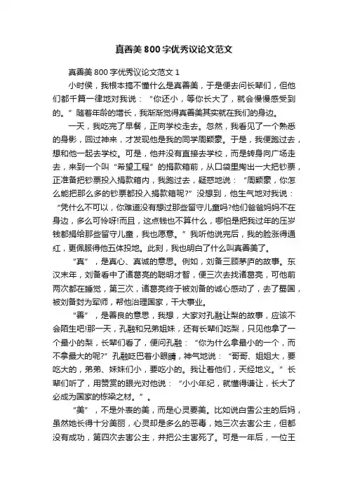 真善美800字优秀议论文范文