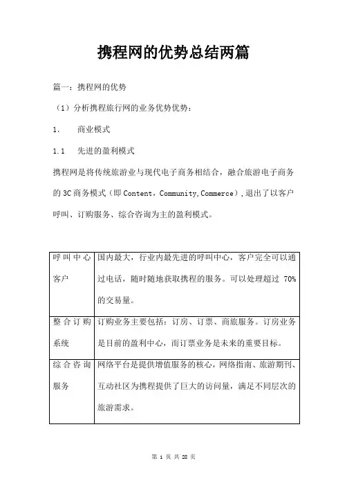 携程网的优势总结两篇