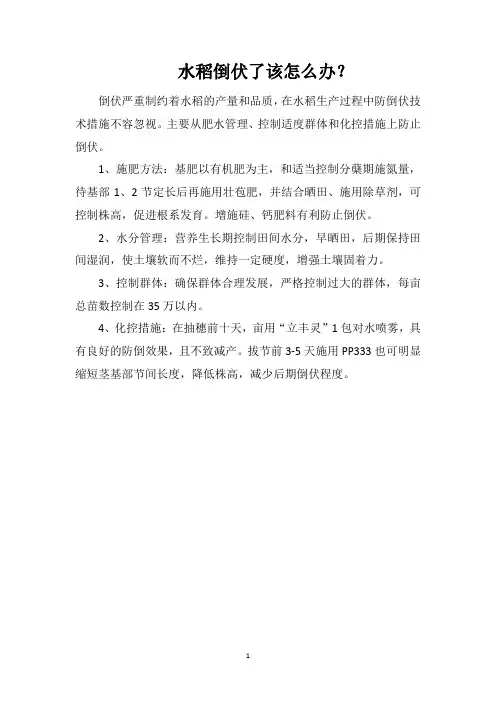 水稻倒伏了该怎么办？