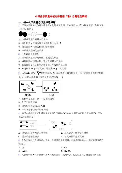 中考化学质量守恒定律易错(难)自测卷及解析