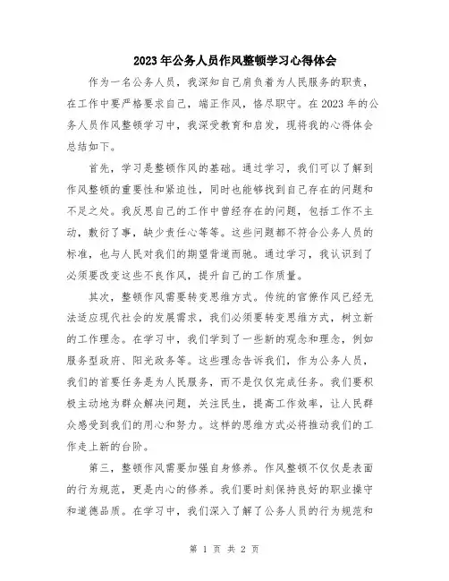 2023年公务人员作风整顿学习心得体会