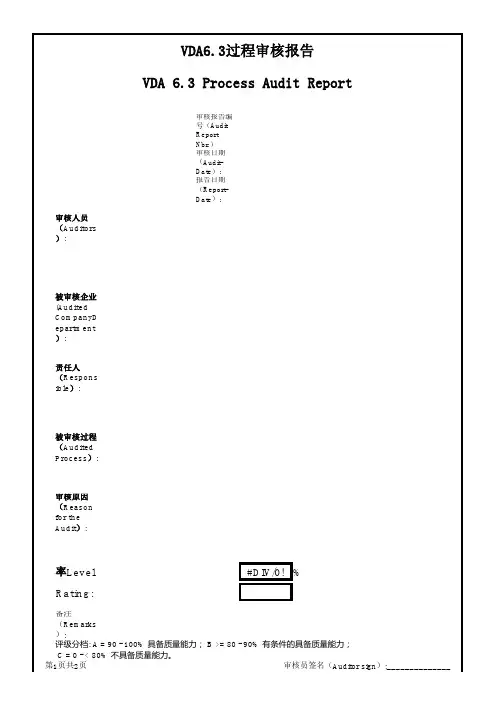 VDA6.3过程审核报告范例