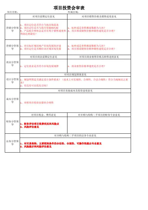项目投资会审表