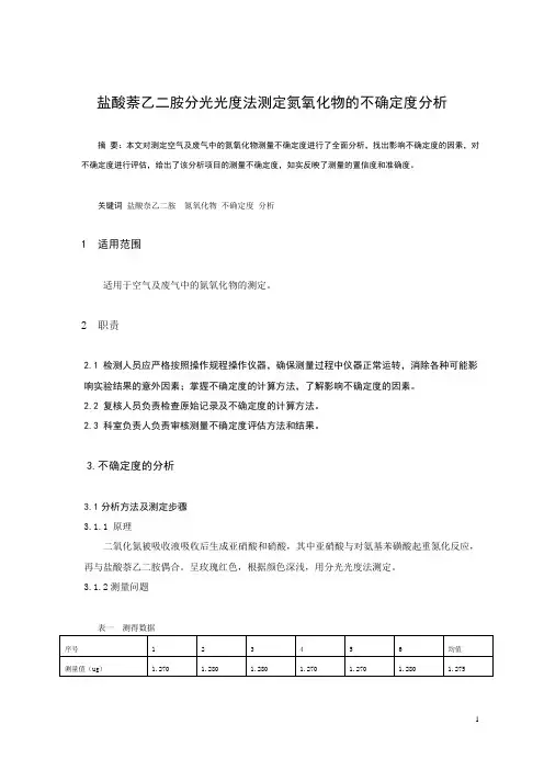 氮氧化物不确定度分析