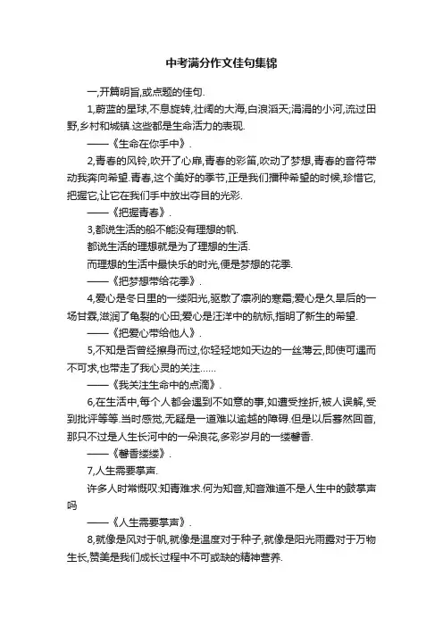 中考满分作文佳句集锦