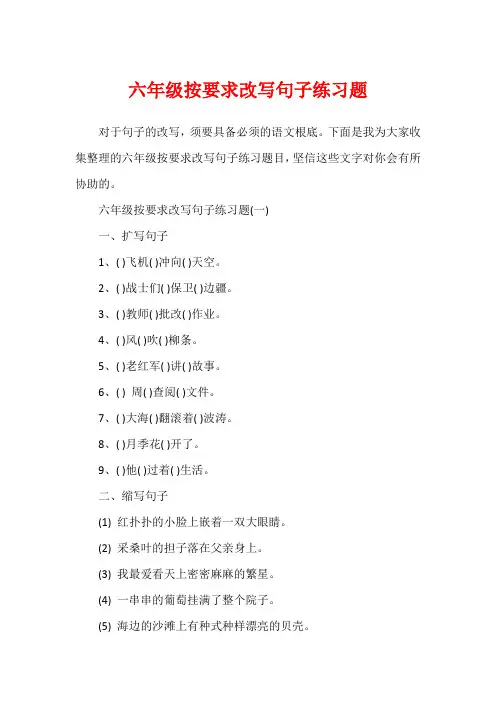 六年级按要求改写句子练习题