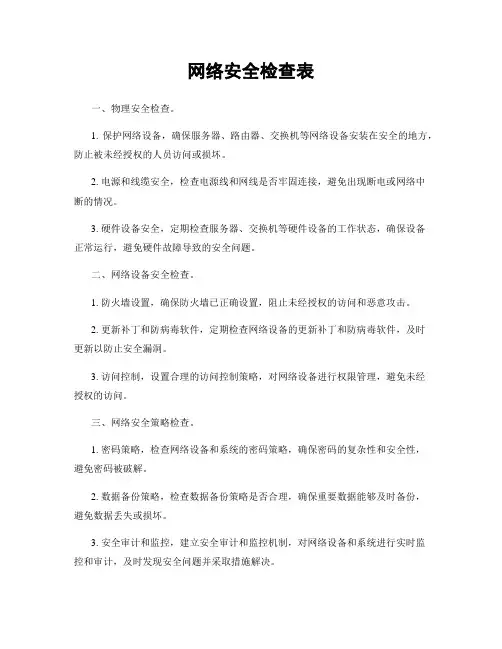 网络安全检查表