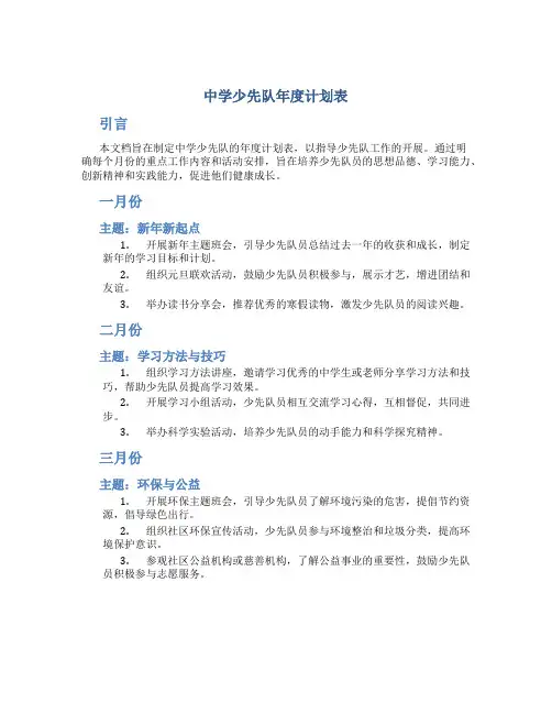 中学少先队年度计划表