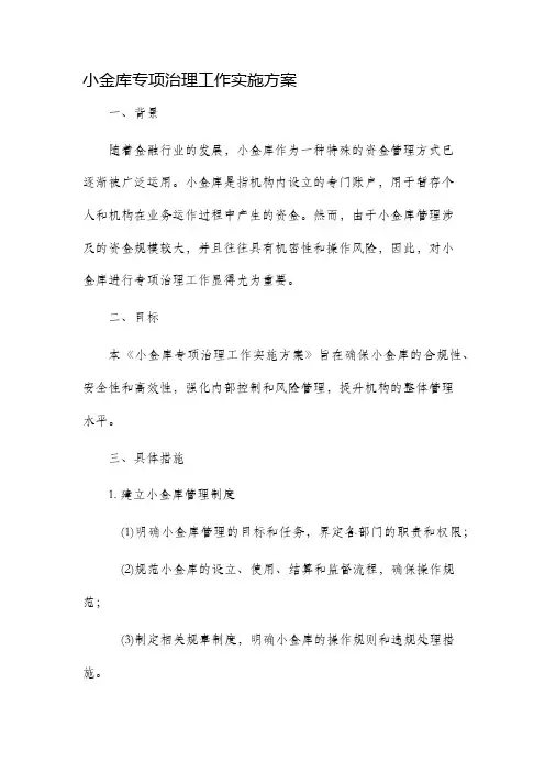小金库专项治理工作实施方案
