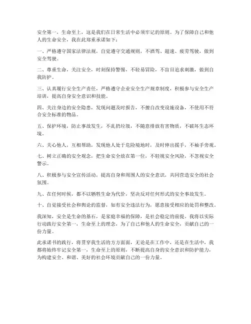 安全第一生命至上承诺书