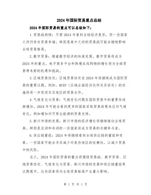 2024年国际贸易重点总结
