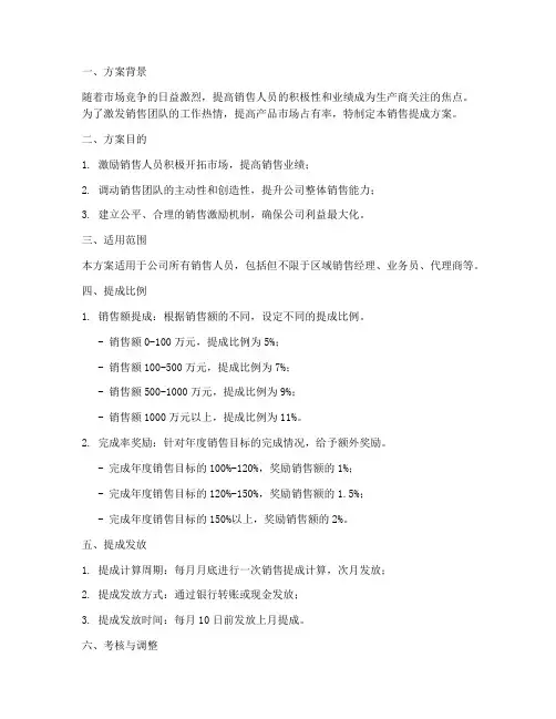 生产商销售提成方案
