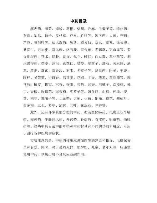 中药目录资料