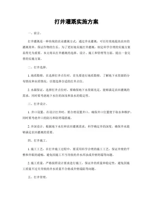 打井灌溉实施方案