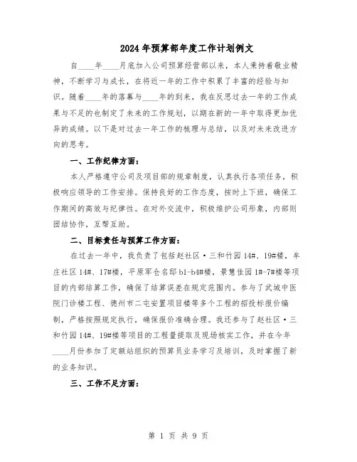 2024年预算部年度工作计划例文（五篇）