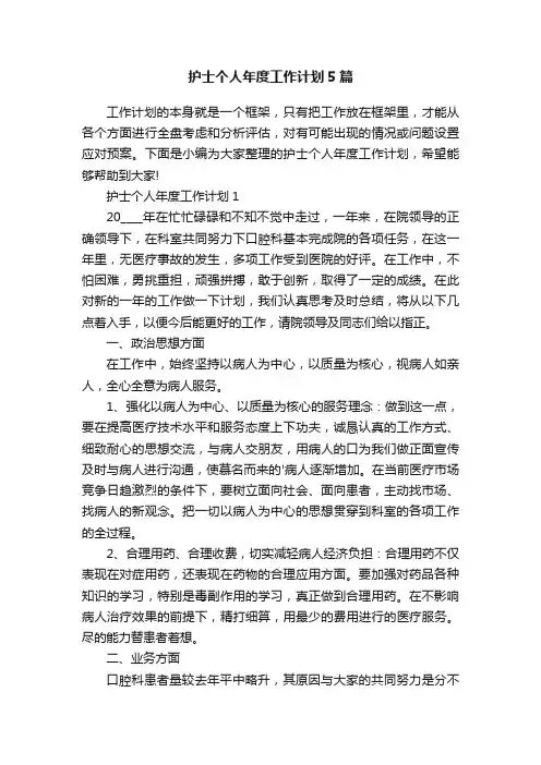 护士个人年度工作计划5篇