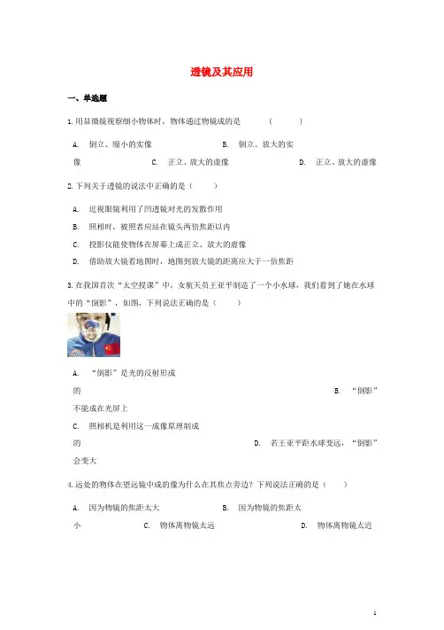 2024年中考物理总复习透镜及其应用专项训练含解析