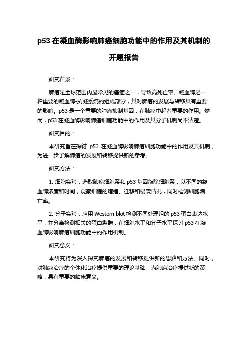 p53在凝血酶影响肺癌细胞功能中的作用及其机制的开题报告