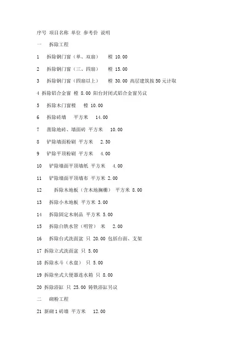 单项工程预算报价