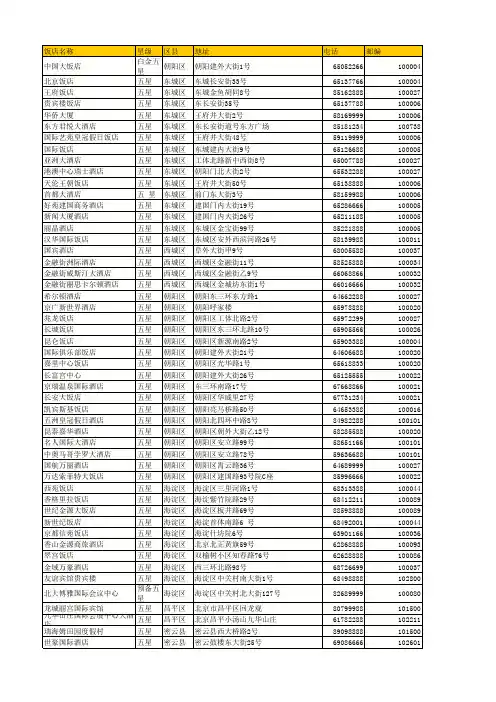 北京市星级酒店一览表